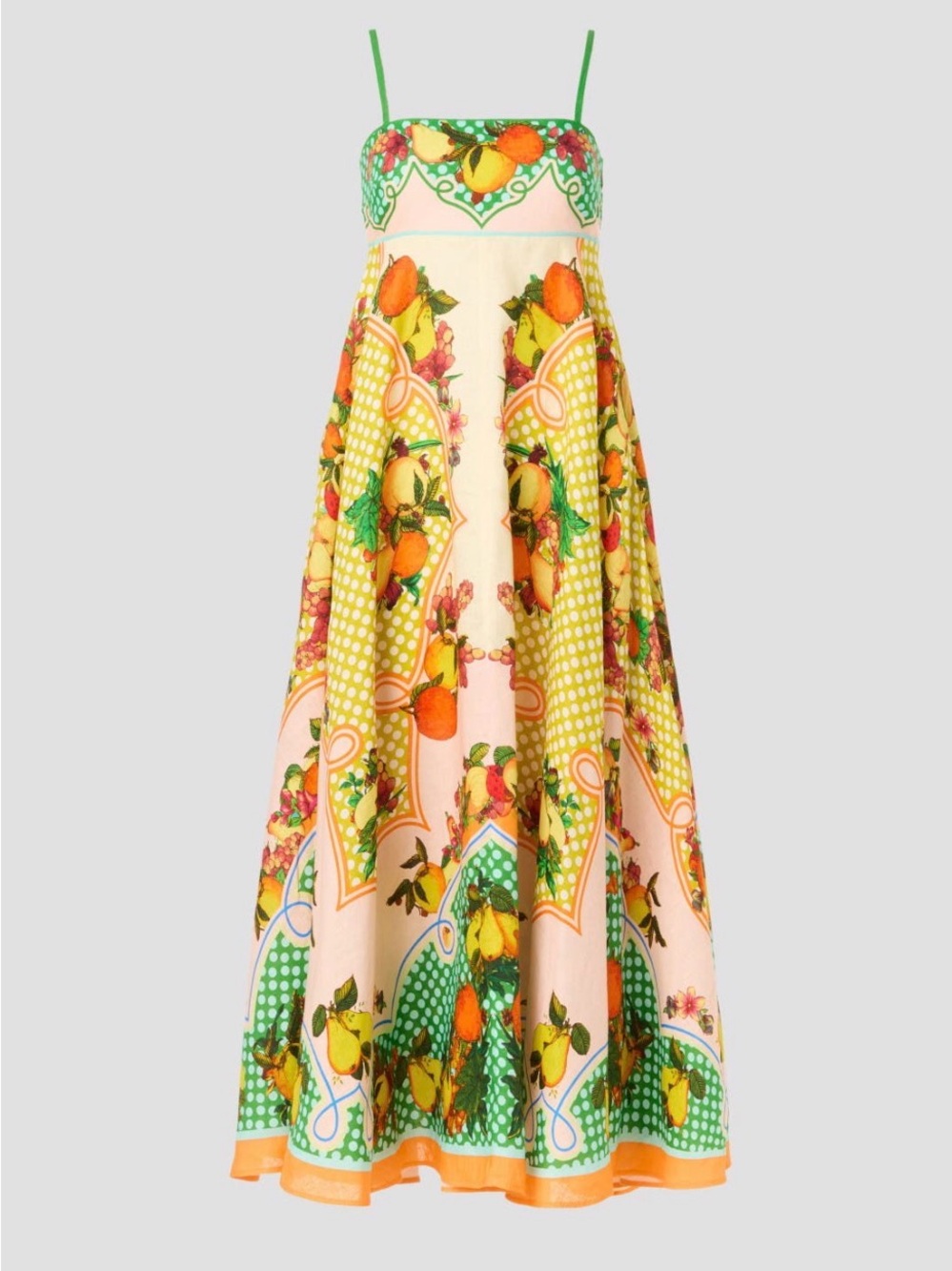 Alemais Lemonis Midi Sun Dress Tropical Print Fruit Orange Lemon Citrus US 8